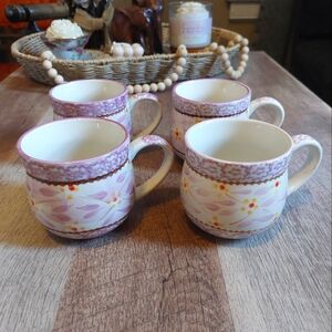 Temptations By Tara Old World Lilac Lavender Coffee Cup Mug 12 Oz Set Of 4
